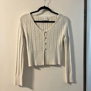 Pink Rose Cream Ribbed Knit Crop Top